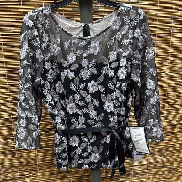 Women S Sequined Embroidered Blouse Black Multi XL - Picture 2 of 3